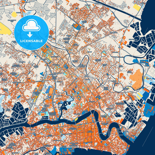 Colorful Iloilo City Street Map with Labels and Buildings