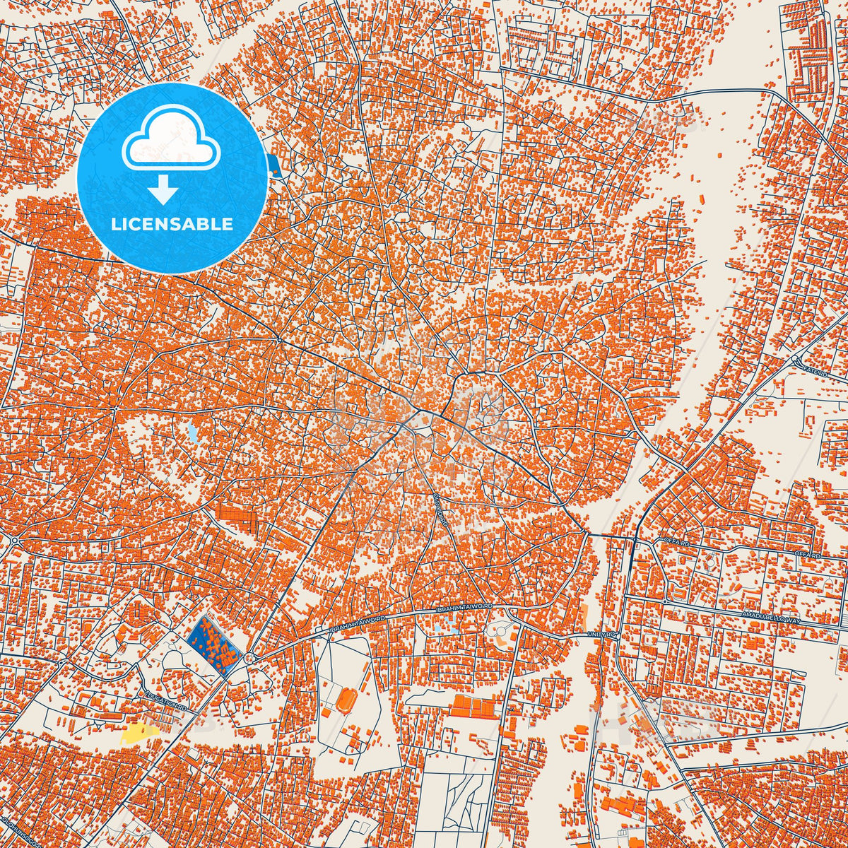 Colorful Ilorin Street Map with Labels and Buildings