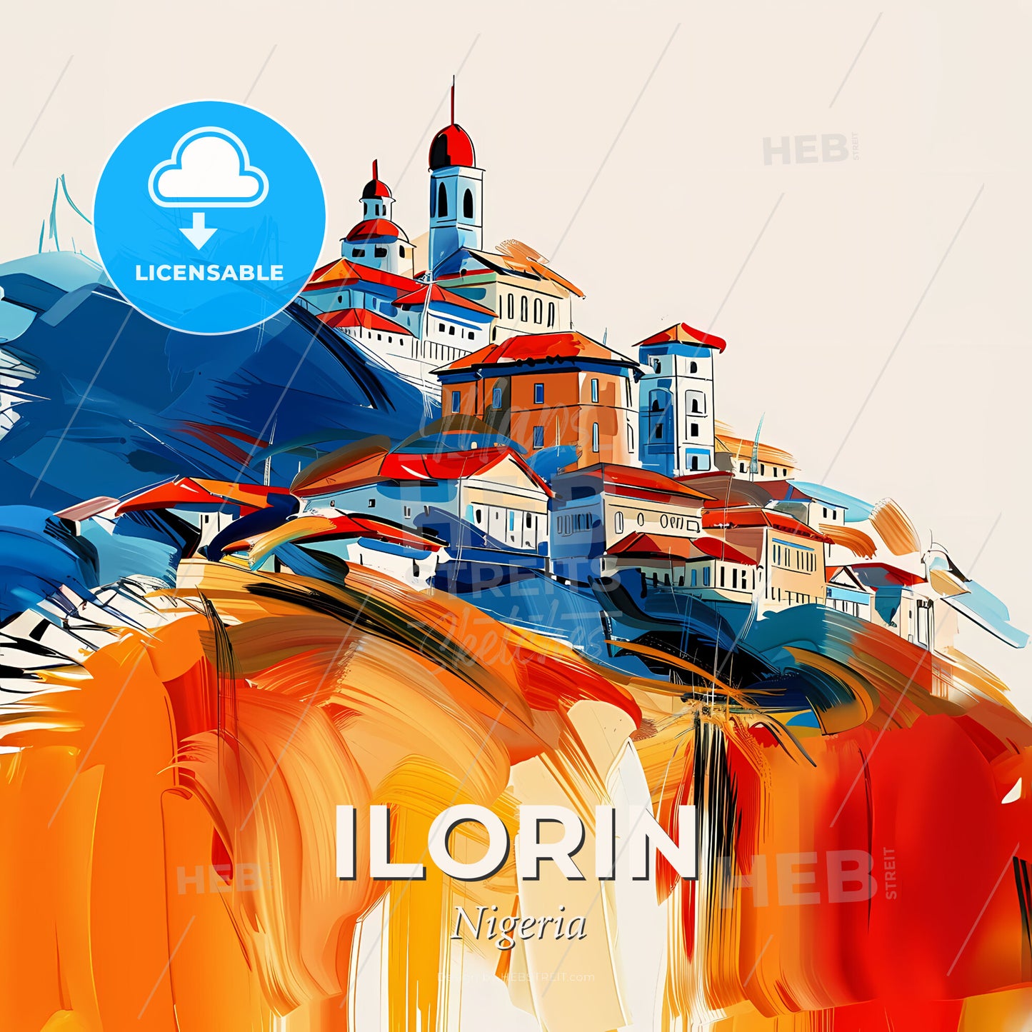 Vibrant Ilorin, Nigeria - A Painting Of A Town - Square format print template