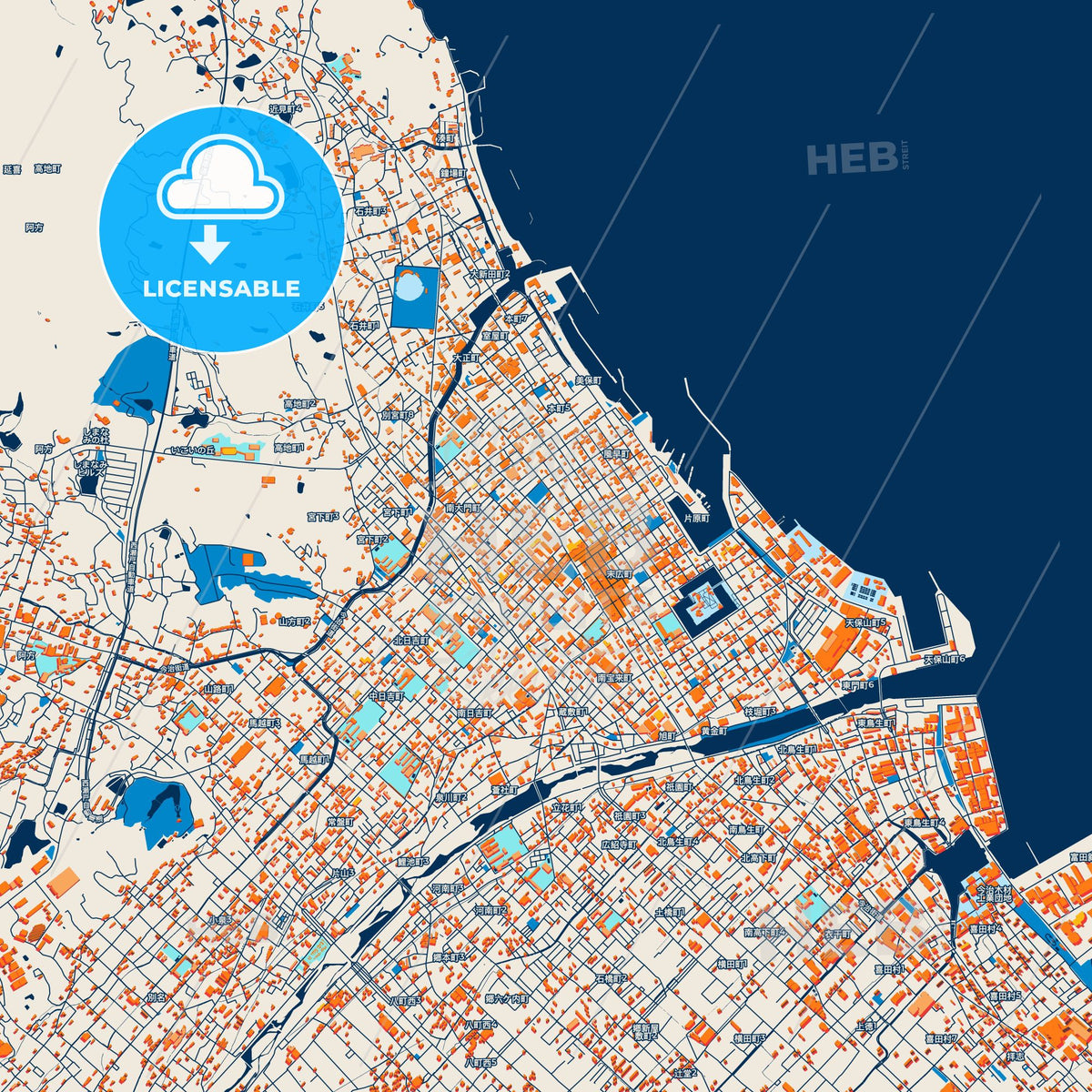Colorful Imabari Street Map with Labels and Buildings
