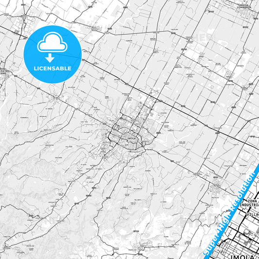 Imola, Italy light map with streetnames, citynames and districts
