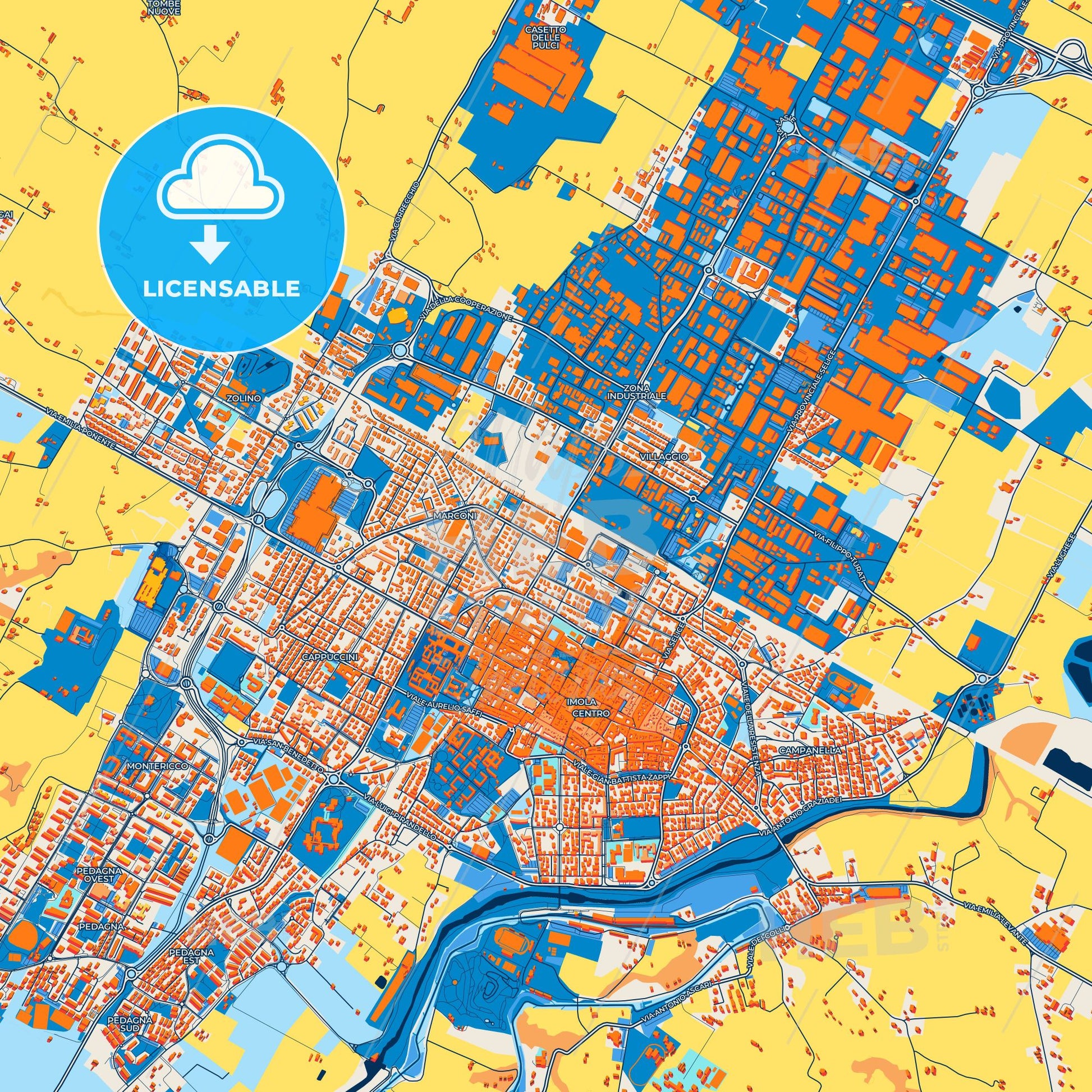 Colorful Imola Street Map with Labels and Buildings
