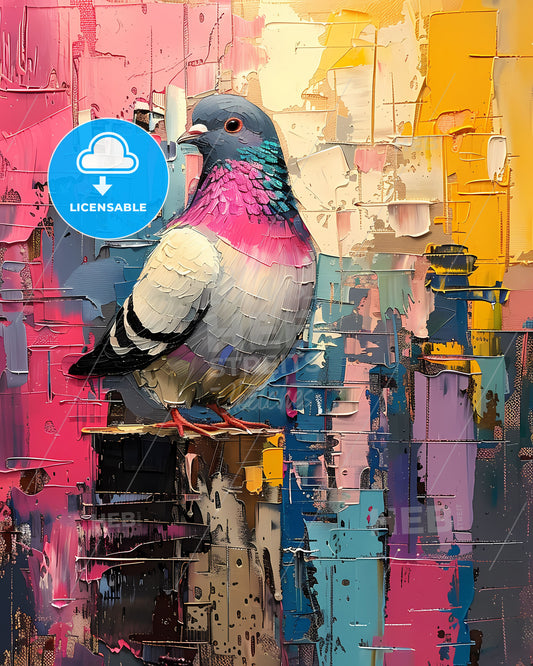 Vibrant Impressionist Pigeon Painting, Canvas Art, Bold Bird Artwork