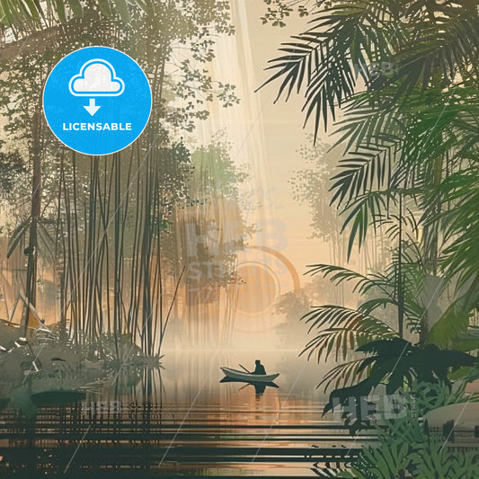 A Person In A Boat On A Lake Surrounded By Trees