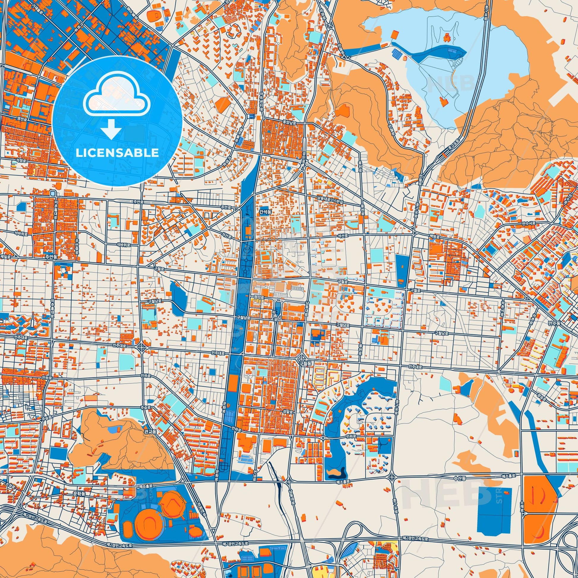 Colorful Incheon Street Map with Labels and Buildings