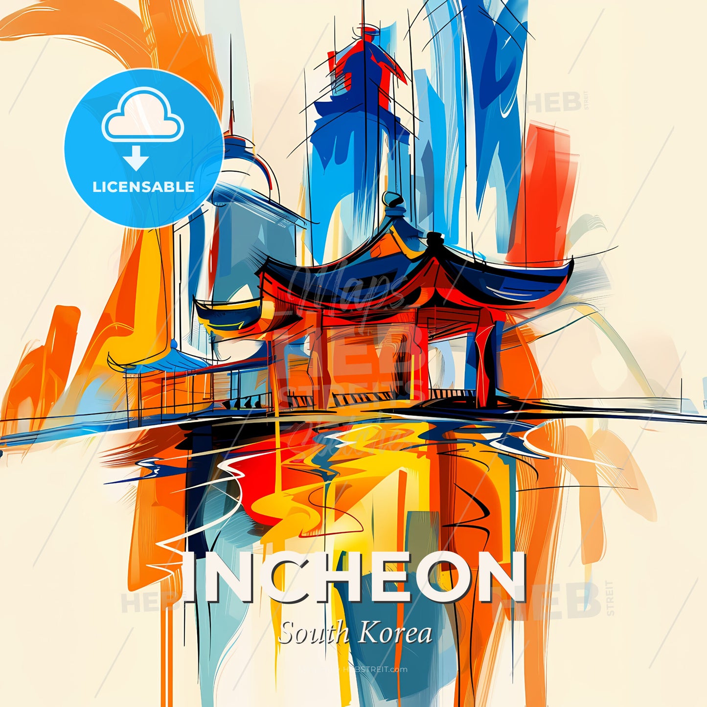 Vibrant Incheon, South Korea - A Painting Of A Building - Square format print template