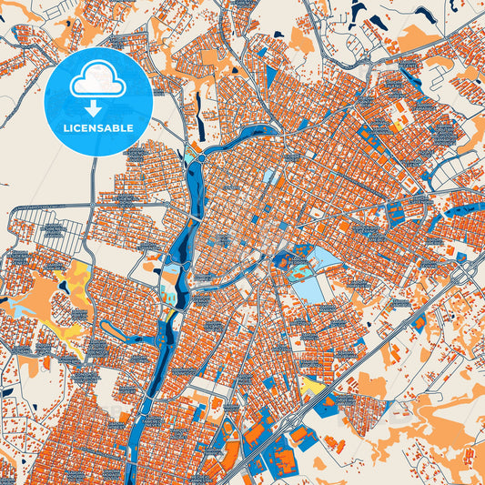 Colorful Indaiatuba Street Map with Labels and Buildings