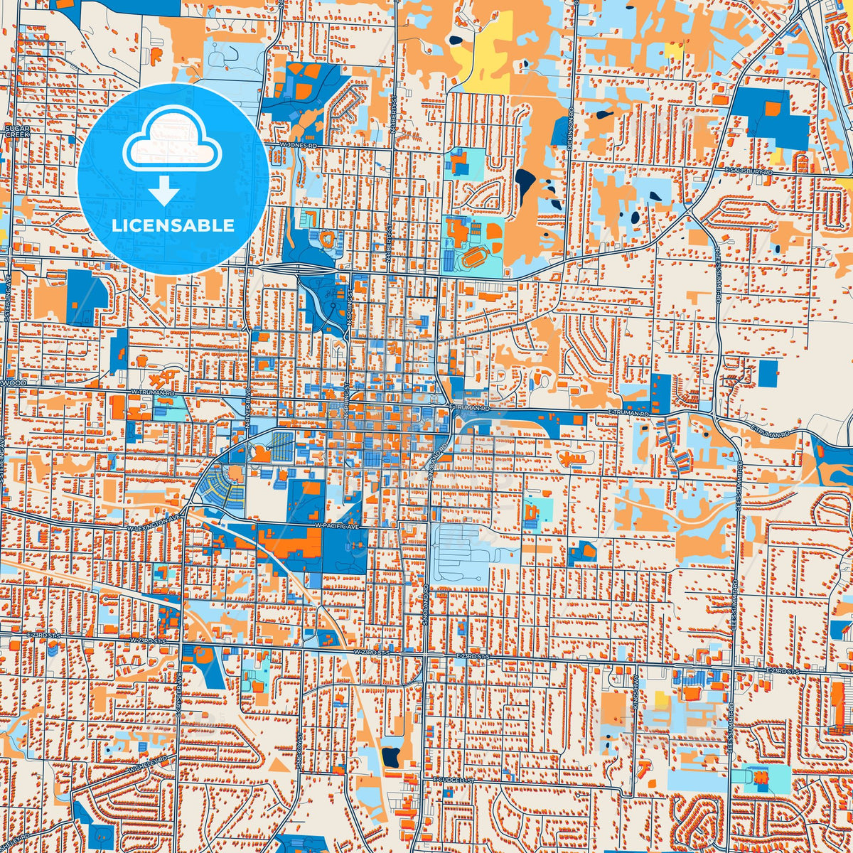 Colorful Independence Street Map with Labels and Buildings