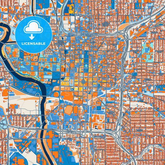 Colorful Indianapolis Street Map with Labels and Buildings
