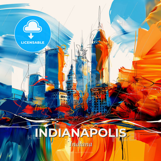 Vibrant Indianapolis, Indiana - A Painting Of A City - Square format print template