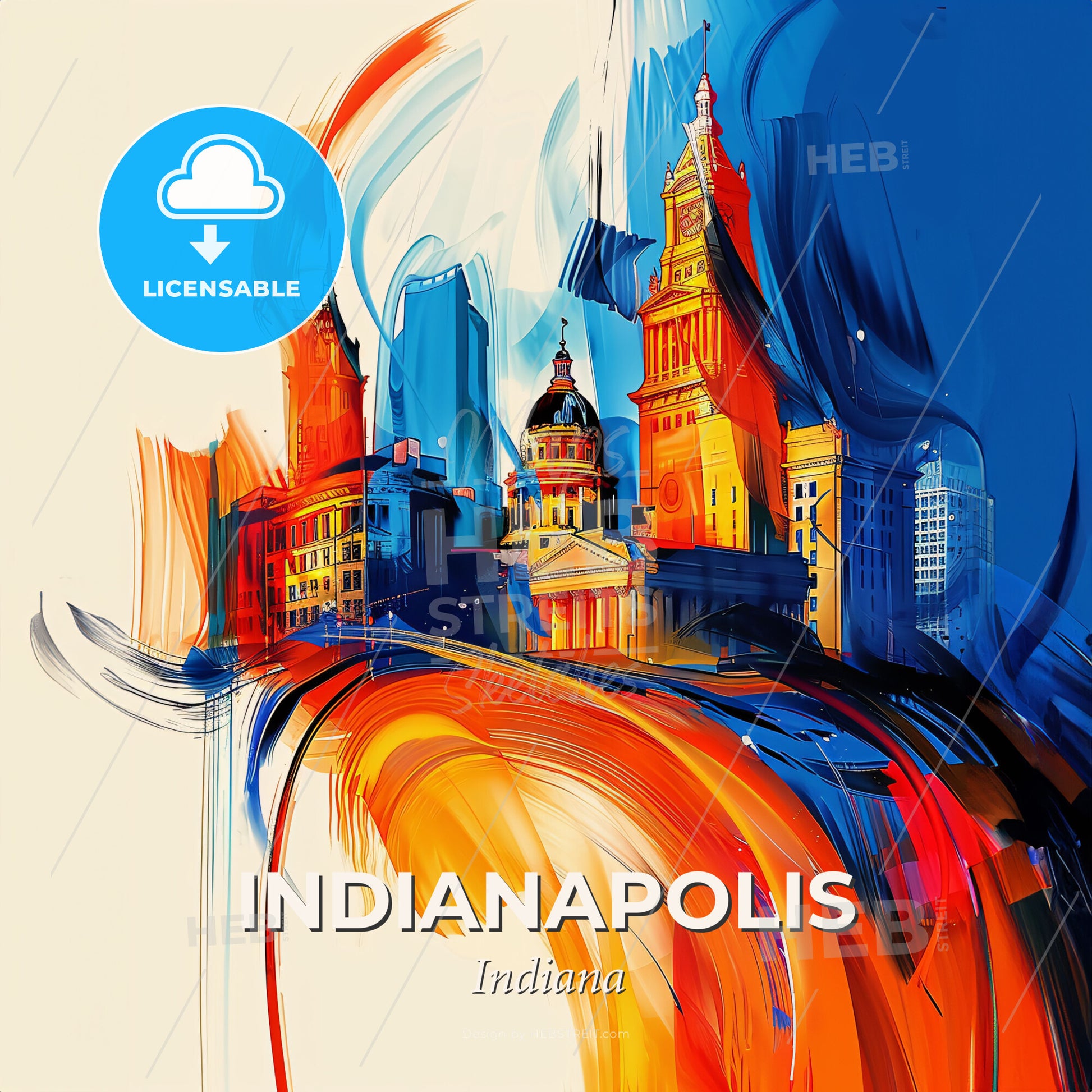 Vibrant Indianapolis, Indiana - A Colorful Painting Of A City - Square format print template