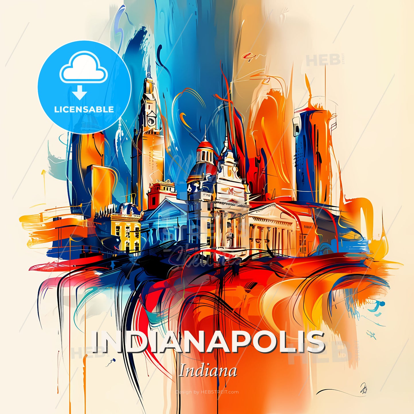 Vibrant Indianapolis, Indiana - A Painting Of A City - Square format print template