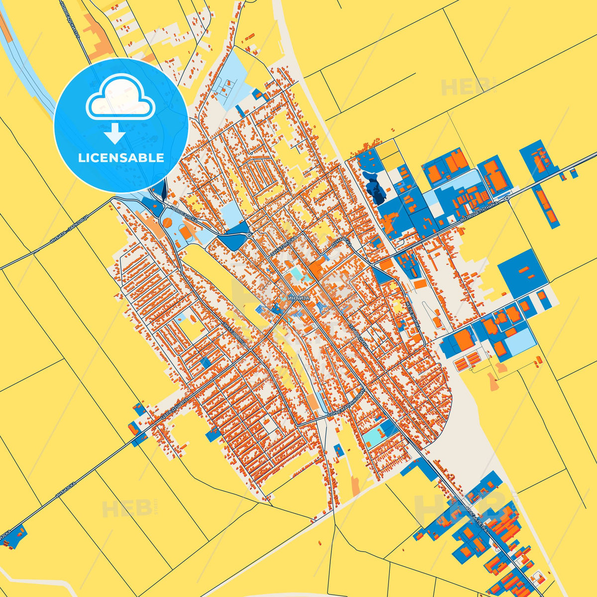 Colorful Inđija Street Map with Labels and Buildings