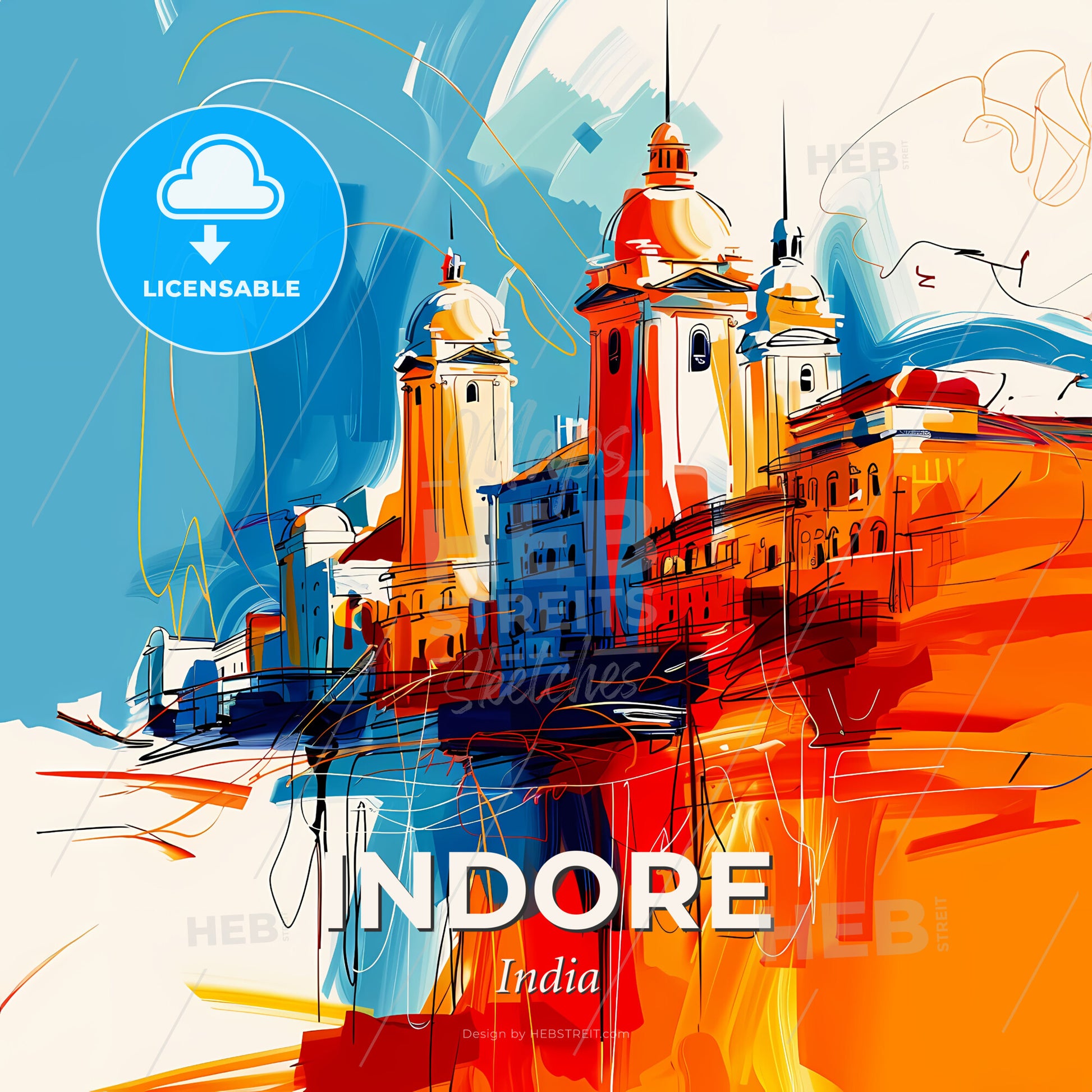 Vibrant Indore, India - A Painting Of A City - Square format print template