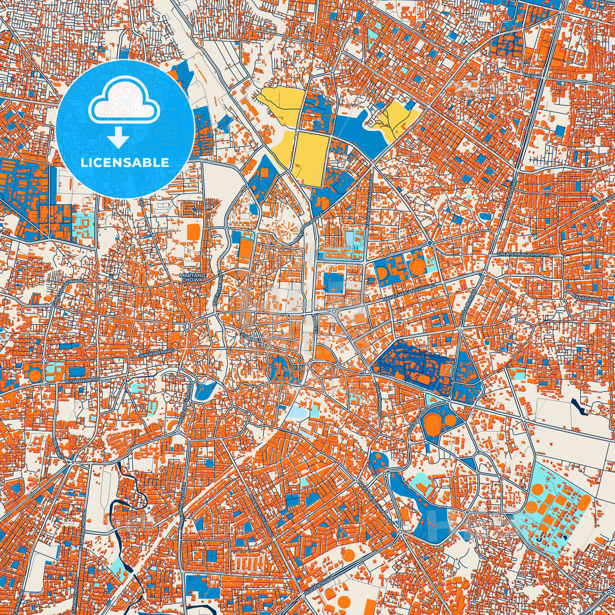 Colorful Indore Street Map with Labels and Buildings