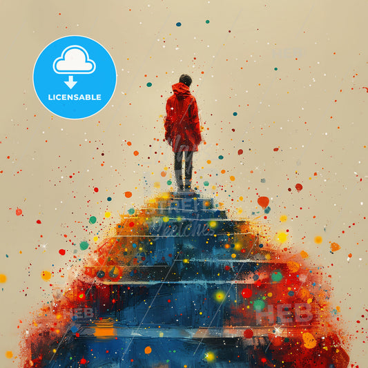 Infinite Horizons: The Boundaries of Imagination - A person standing on a staircase