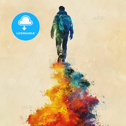 Innovation Unveiled: The Path Forward - A man walking up a mountain of colorful paint