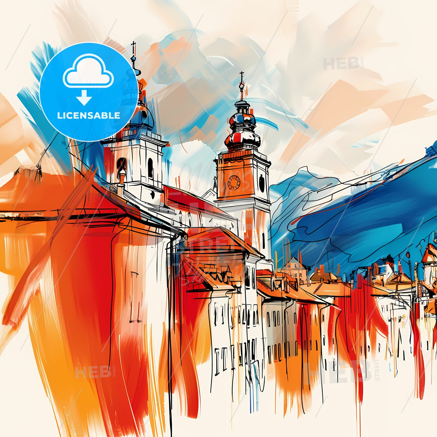 Vibrant Innsbruck, Austria - A Painting Of A Town With Mountains In The Background