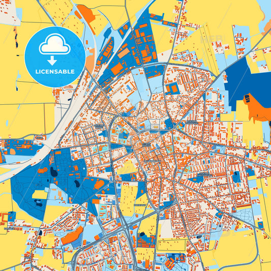 Colorful Inowrocław Street Map with Labels and Buildings