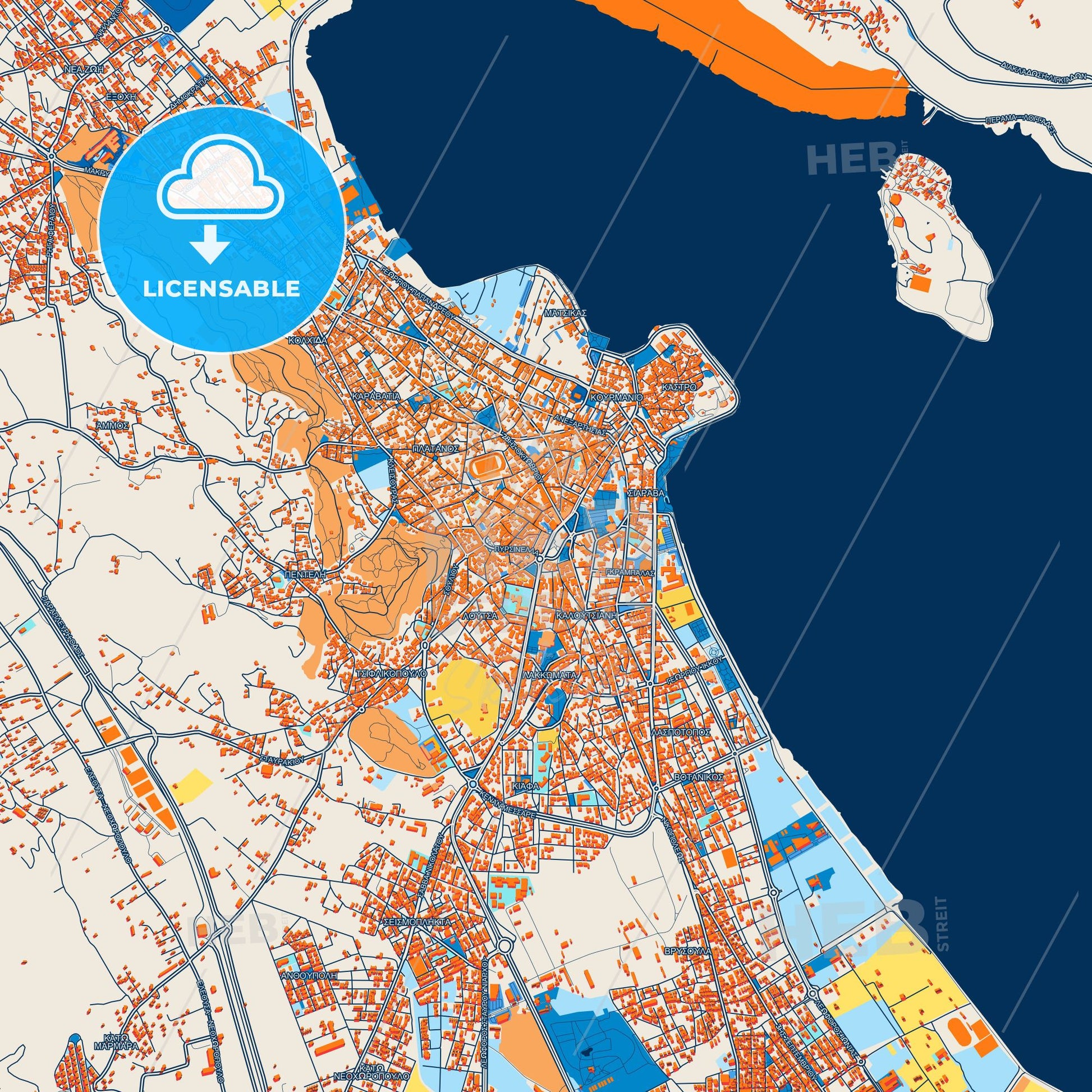 Colorful Ioannina Street Map with Labels and Buildings