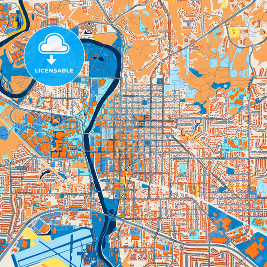 Colorful Iowa City Street Map with Labels and Buildings