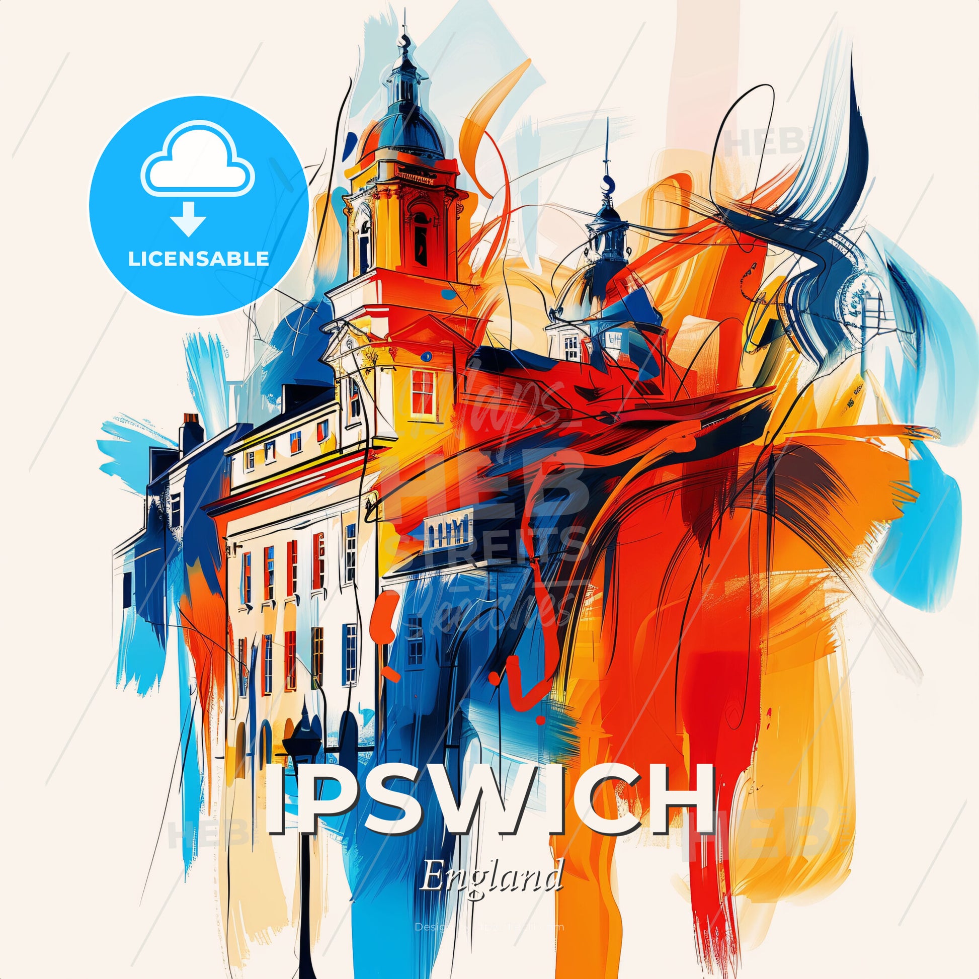 Vibrant Ipswich, England - A Colorful Painting Of A Building - Square format print template