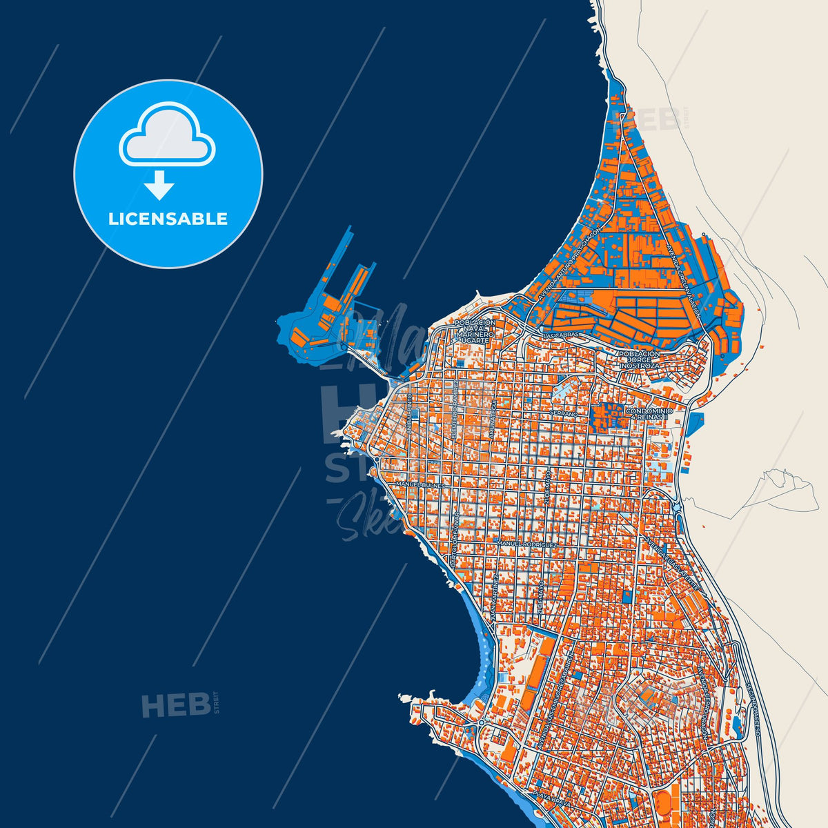 Colorful Iquique Street Map with Labels and Buildings