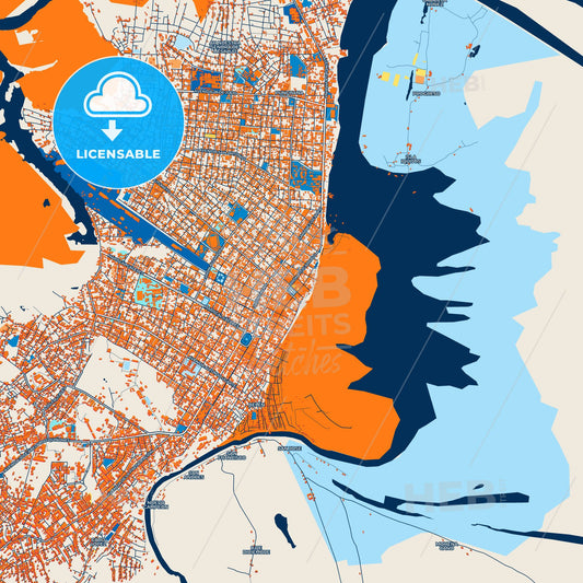 Colorful Iquitos Street Map with Labels and Buildings