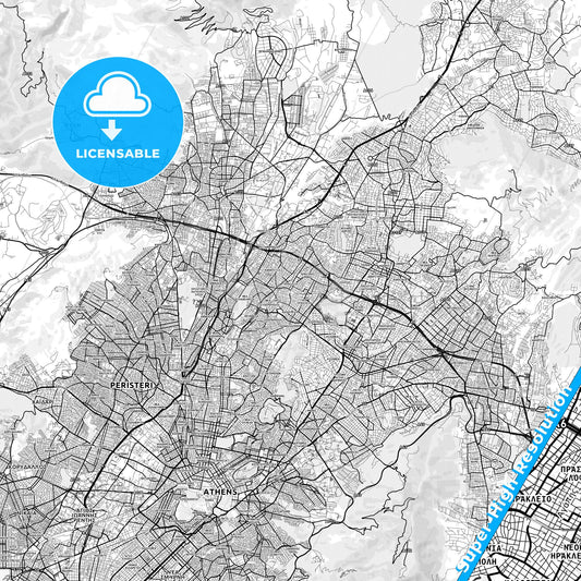 Irakleio, Greece light map with streetnames, citynames and districts