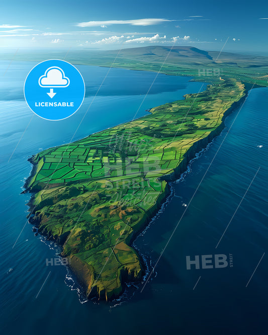 Ocean Vista Landscape Aerial Painting, Ireland Europe, Old Head Kinsale, Nature Scenery, Bright Vibrant Colors, Art