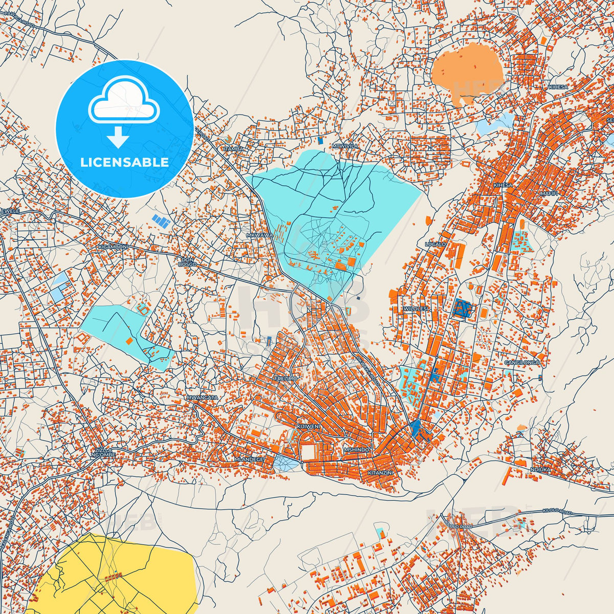 Colorful Iringa Street Map with Labels and Buildings