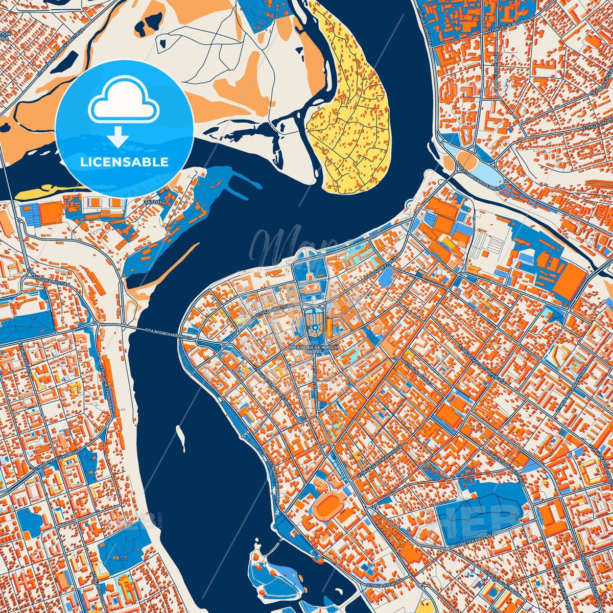 Colorful Irkutsk Street Map with Labels and Buildings