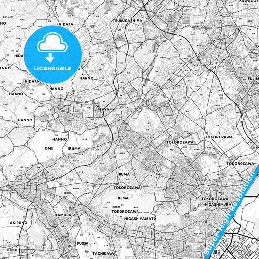 Iruma, Japan light map with streetnames, citynames and districts