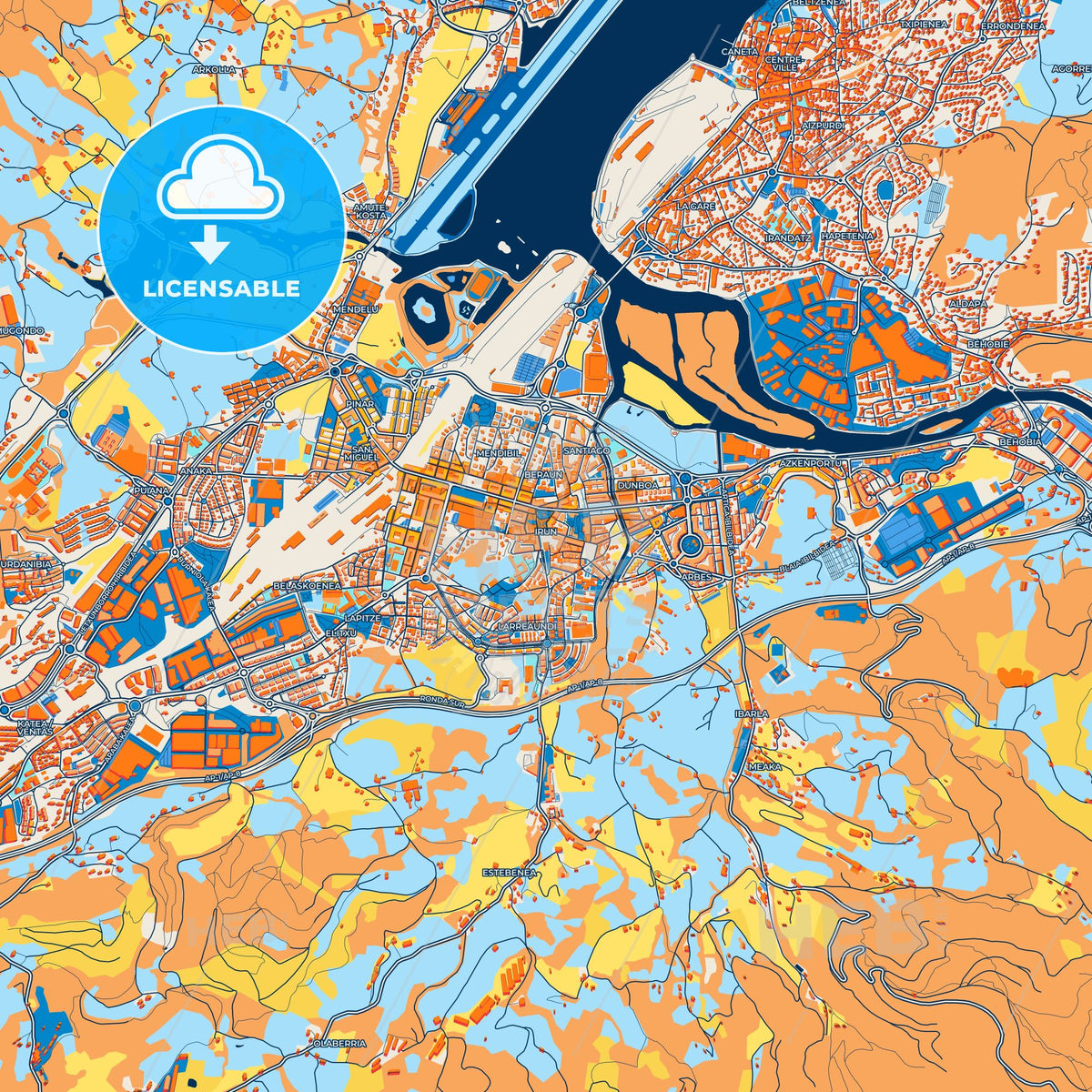 Colorful Irun Street Map with Labels and Buildings