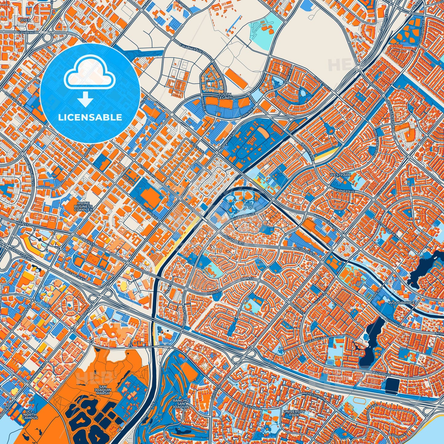 Colorful Irvine Street Map with Labels and Buildings
