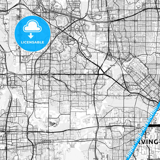 Irving, Texas light map with streetnames, citynames and districts