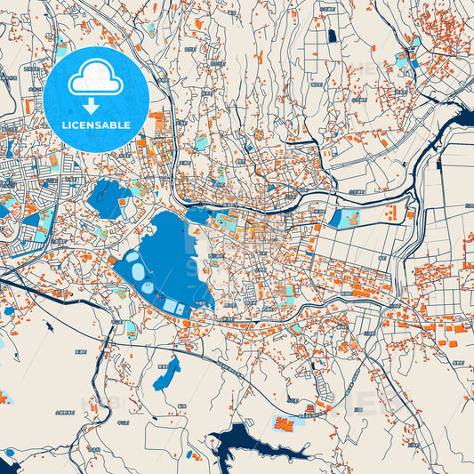 Colorful Isahaya Street Map with Labels and Buildings