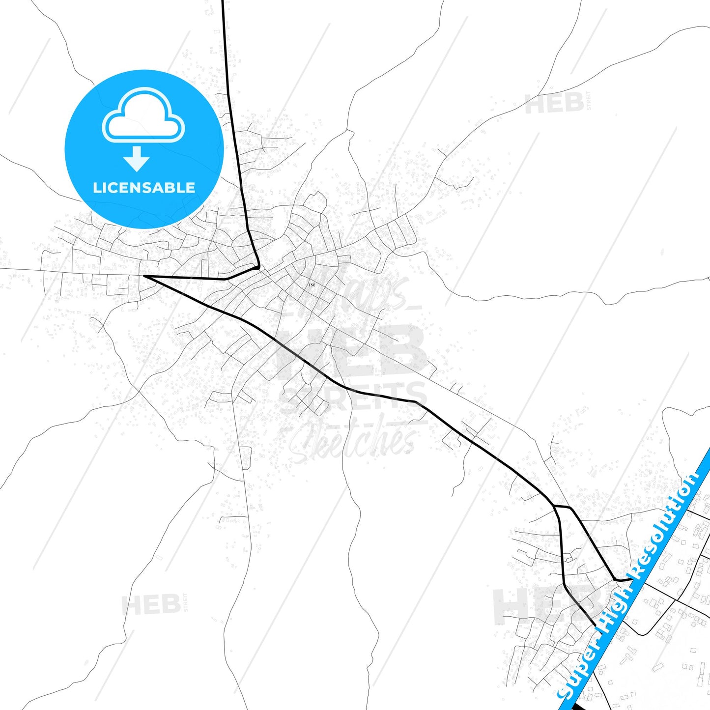 Ise-Ekiti, Nigeria Light Map with Street Names, City Names, and Districts