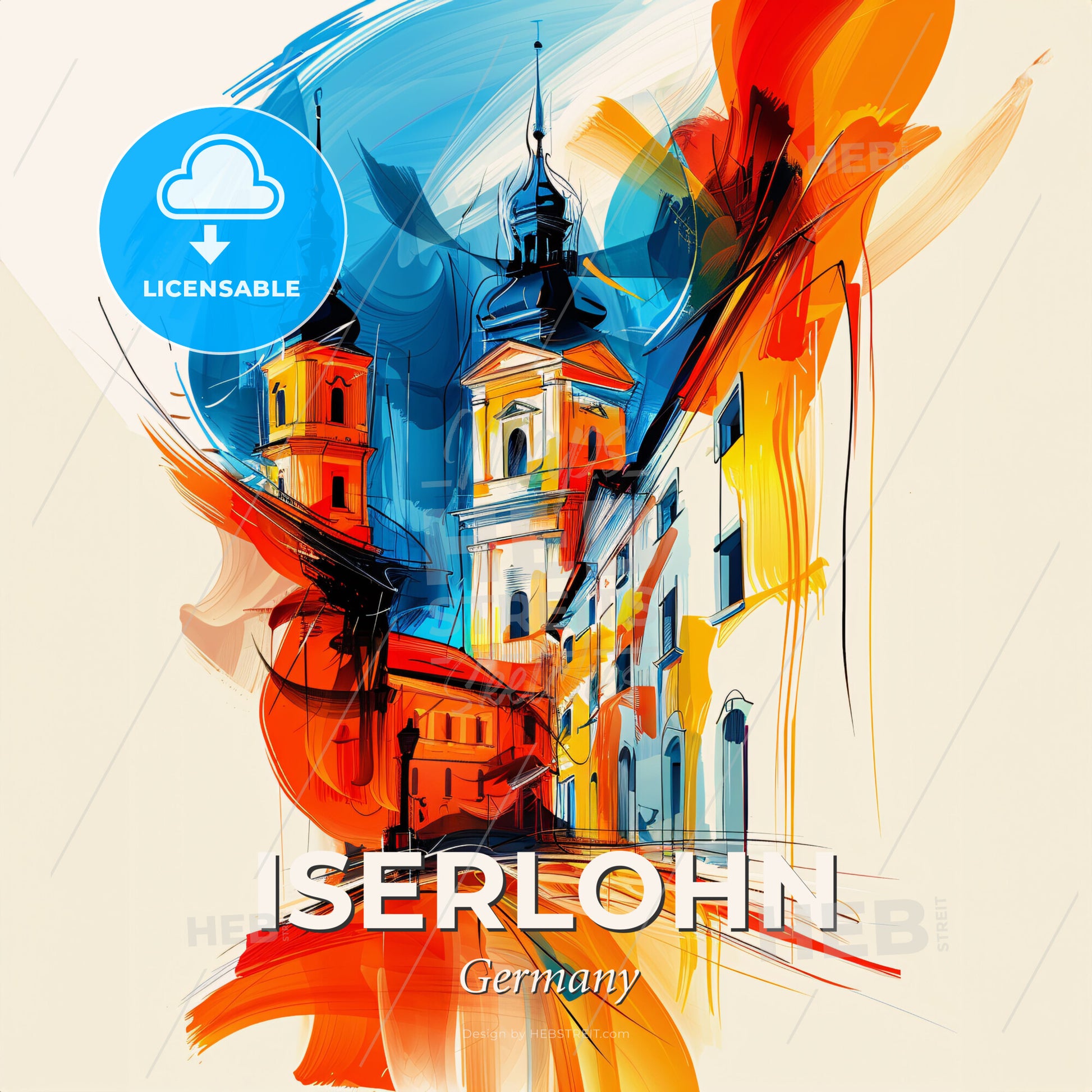 Vibrant Iserlohn, Germany - A Painting Of A Building With Towers - Square format print template