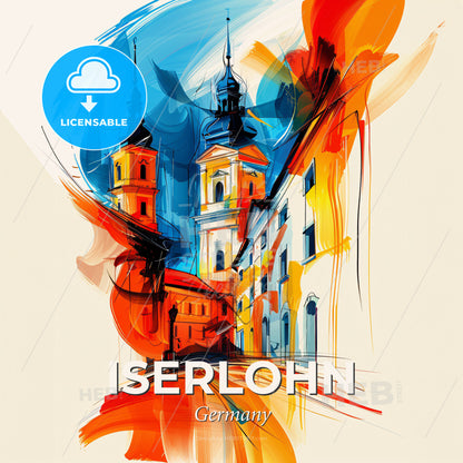 Vibrant Iserlohn, Germany - A Painting Of A Building With Towers - Square format print template