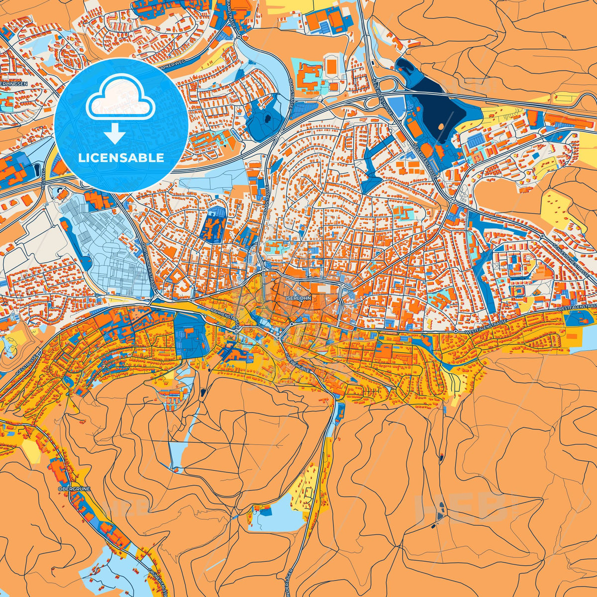 Colorful Iserlohn Street Map with Labels and Buildings
