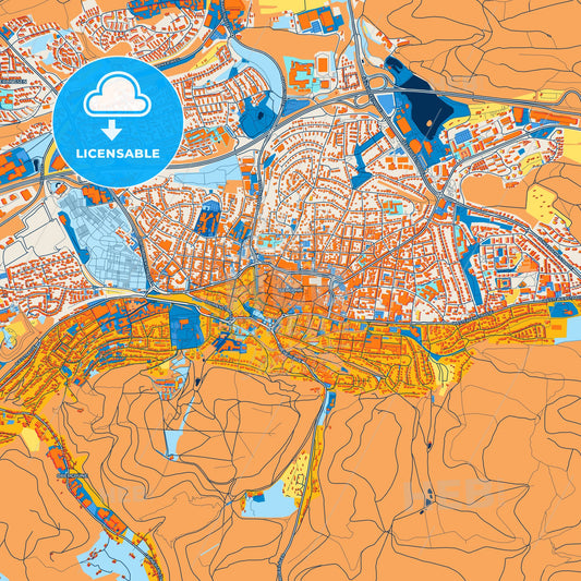 Colorful Iserlohn Street Map with Labels and Buildings