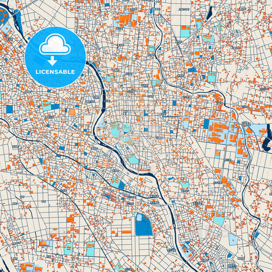 Colorful Isesaki Street Map with Labels and Buildings