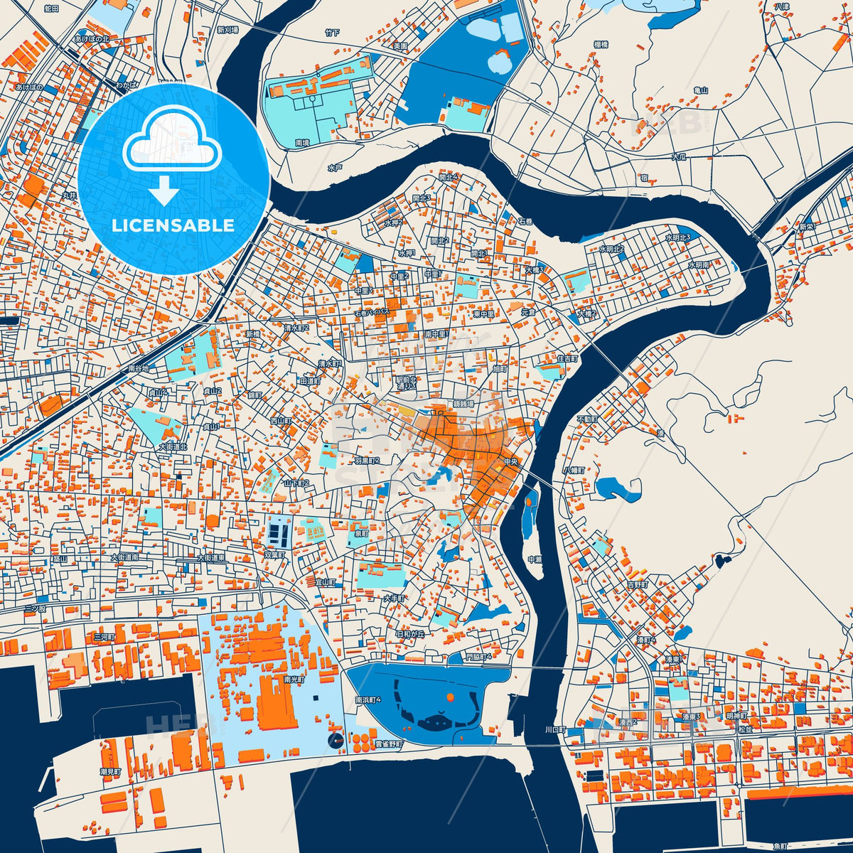 Colorful Ishinomaki Street Map with Labels and Buildings