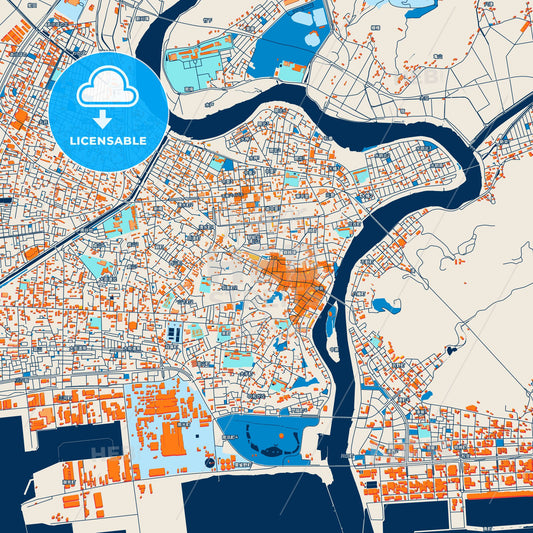 Colorful Ishinomaki Street Map with Labels and Buildings