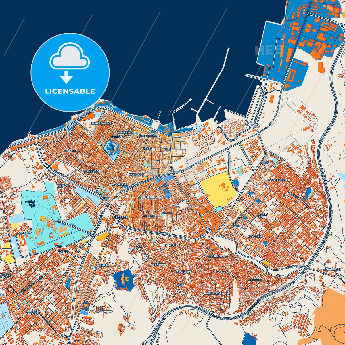 Colorful İskenderun Street Map with Labels and Buildings