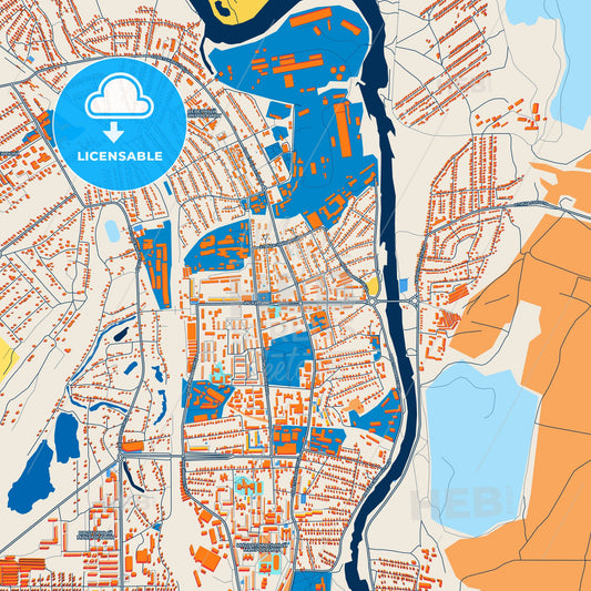 Colorful Iskitim Street Map with Labels and Buildings