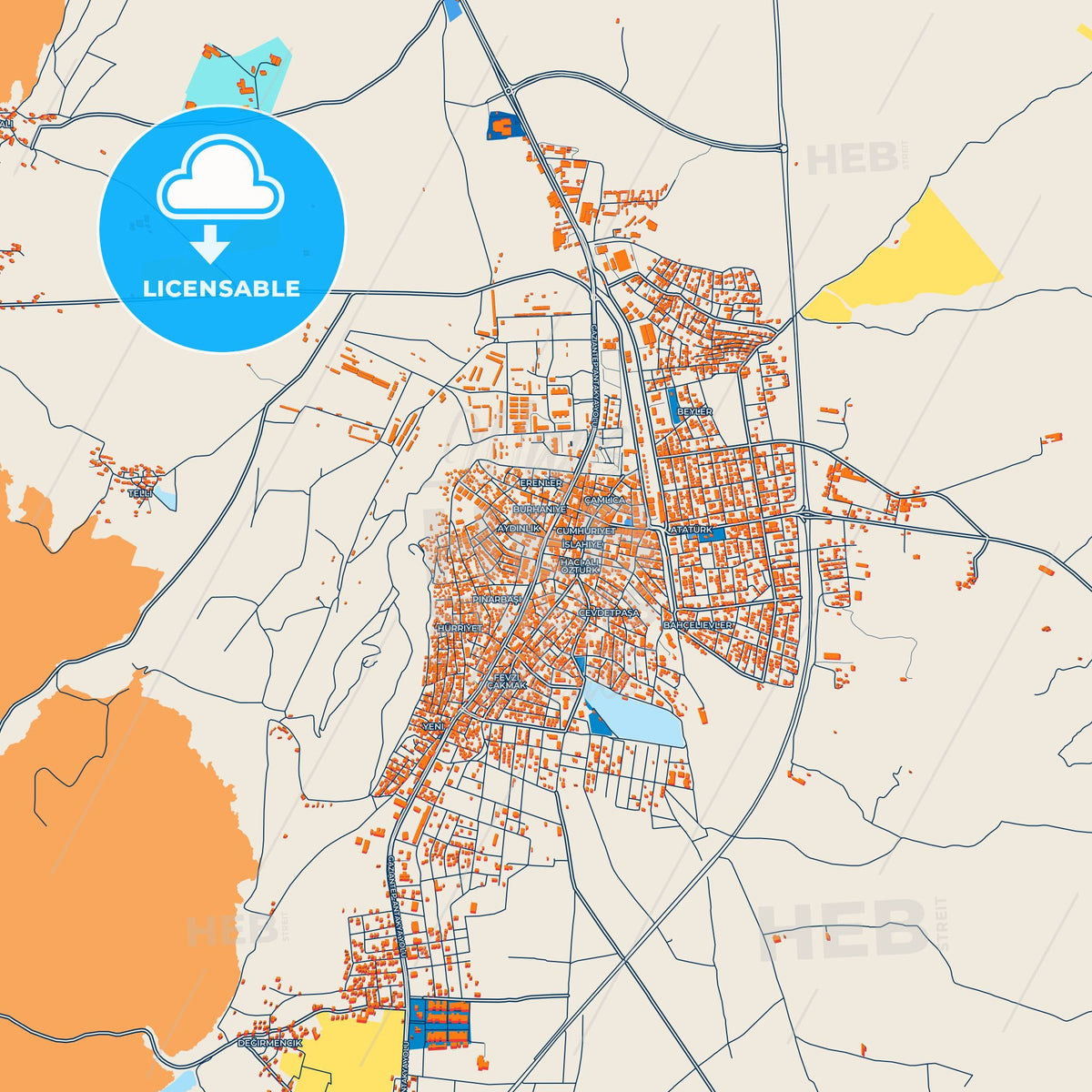 Colorful İslahiye Street Map with Labels and Buildings