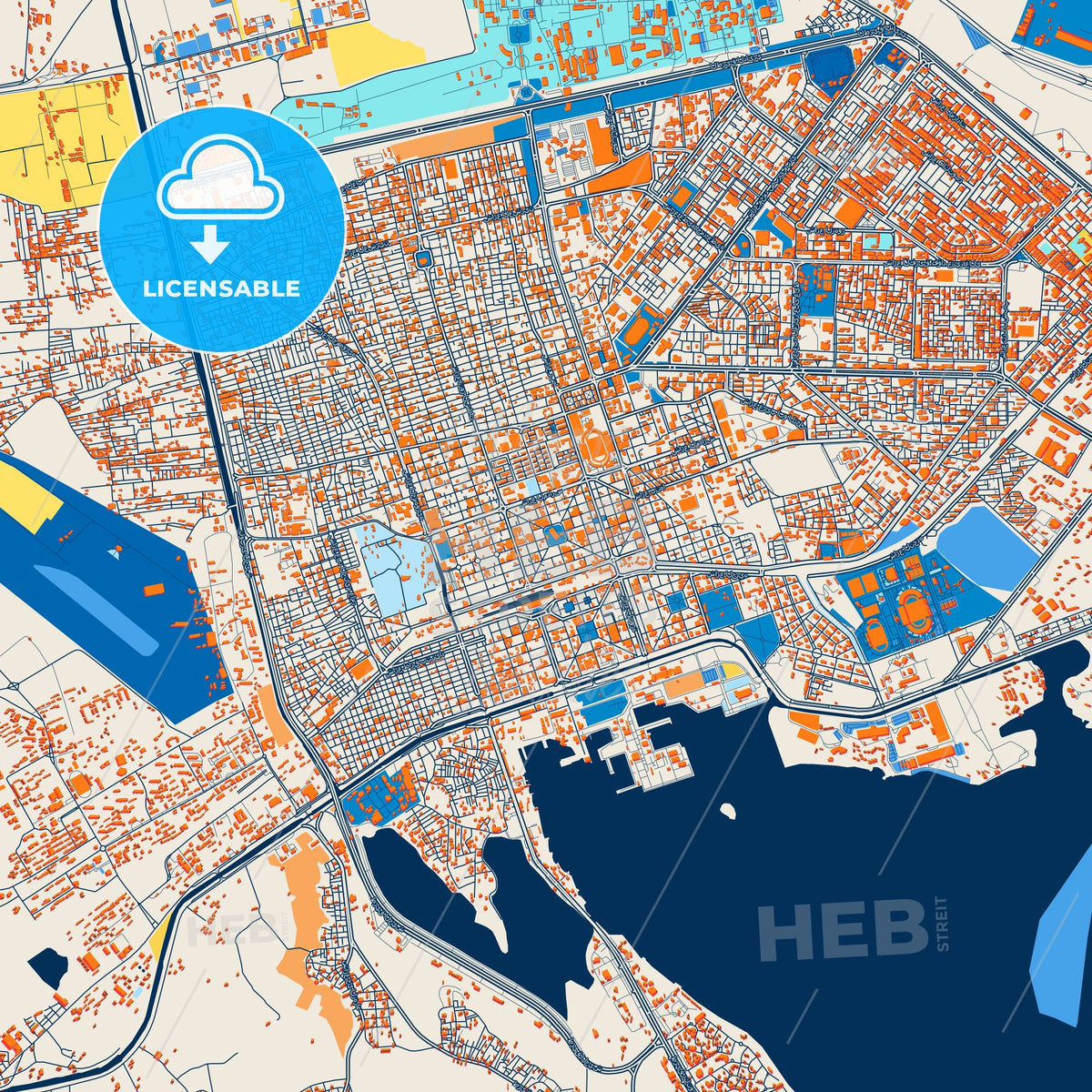 Colorful Ismailia Street Map with Labels and Buildings