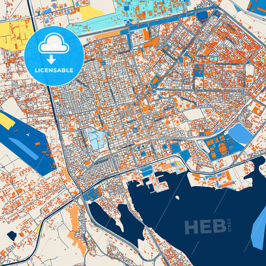 Colorful Ismailia Street Map with Labels and Buildings
